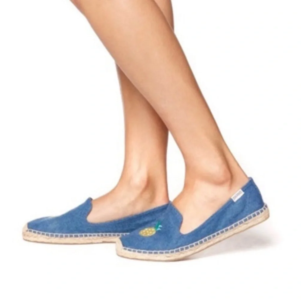 SOLUDOS Embroidered Pineapple Denim Canvas Slip On Beach Summer Espadrilles 8